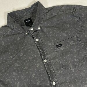RVCA Men's Large Dead‎ Flag Floral Paisley Regular Fit Denim Gray Shirt